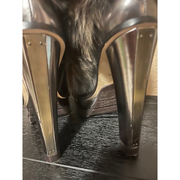 NEW- Rare Brian Atwood Taupe Faux Fur Platform Booties 8 - Picture 7 of 9